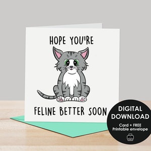 Cartão para impressão, Cartão de melhoras, Cartão de melhoras para impressão, Cartão para amantes de gatos, Cartão digital engraçado de melhoras, Cartão engraçado de melhoras para gatos