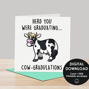 Printable graduation card, Funny graduation card, Cow graduation card, funny graduation digital card, Pun graduate card, Cow graduate print
