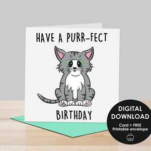 Tarjeta imprimible, Tarjeta de cumpleaños imprimible, Tarjeta de feliz cumpleaños, Linda tarjeta de cumpleaños, Tarjeta para amantes de los gatos, Tarjeta de cumpleaños para gatos, Tarjeta de cumpleaños perfecta