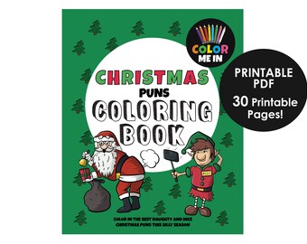 Printable Coloring Book, Christmas Puns Coloring Book, Printable Instant Download PDF Download, Coloring Book for Adults or Kids, Xmas Puns
