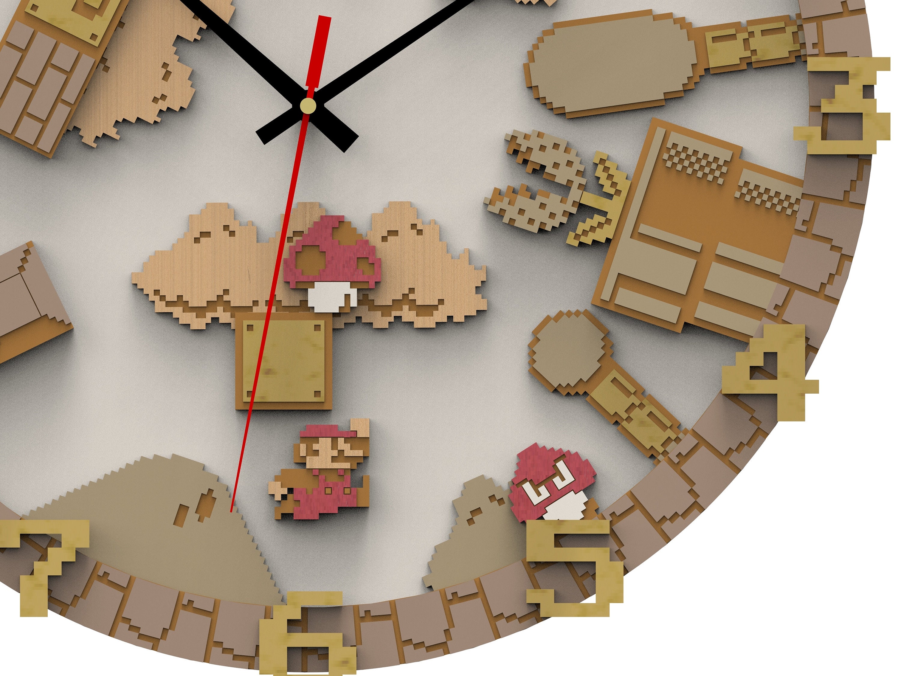 Multilayer Super Mario 8bit clock lasercut vector. Instant Etsy