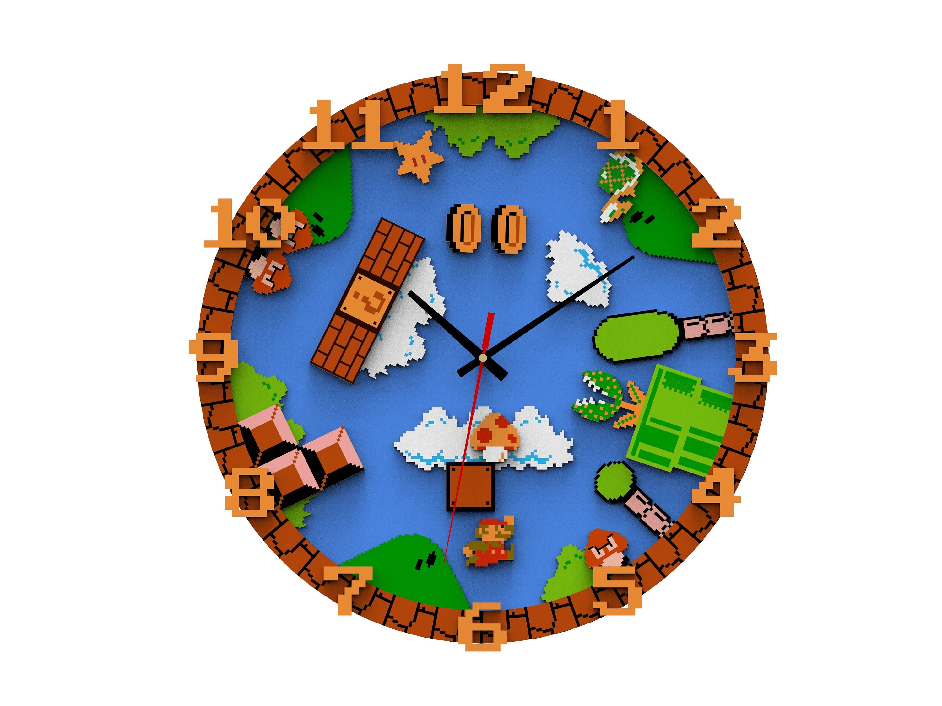 Multilayer Super Mario 8bit clock lasercut vector. Instant Etsy