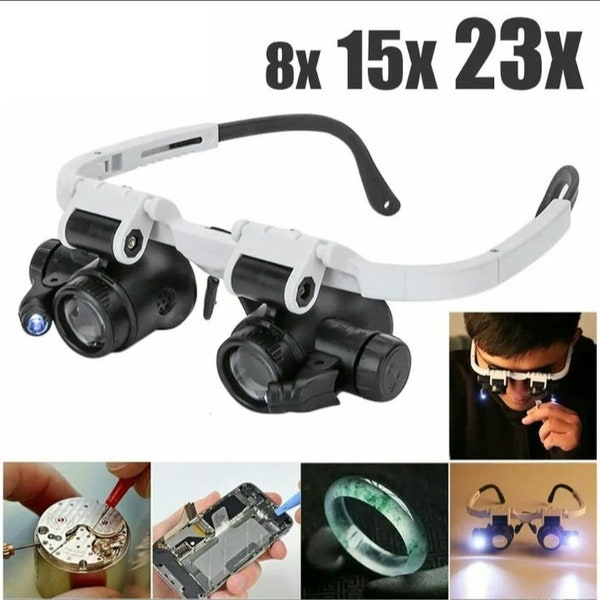 Professional Gemological Glasses Eye Loupe Jewelry Magnifying Lenses Jewellers gem inspection high grade and value.  Lights included