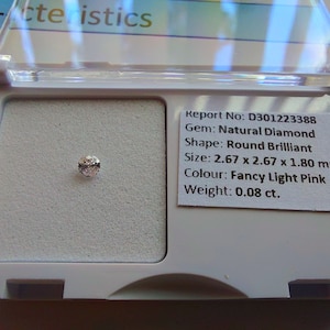 0,08 ct AUSTRALISCHE ROZE DIAMANT Fancy Linght Pink Round Brilliant Shape I2 Clarity Top Diamond Certified Gratis Wereldwijde Express-verzending