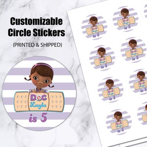 Doc McStuffins party stickers, Birthday decor, thank you labels, favour tags, loot bag, custom stickers, personalized