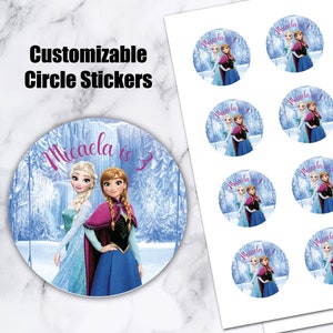 Elsa and Anna birthday stickers,  Frozen Birthday decor, Thank you label, favour tags, loot bag, custom stickers, personalized