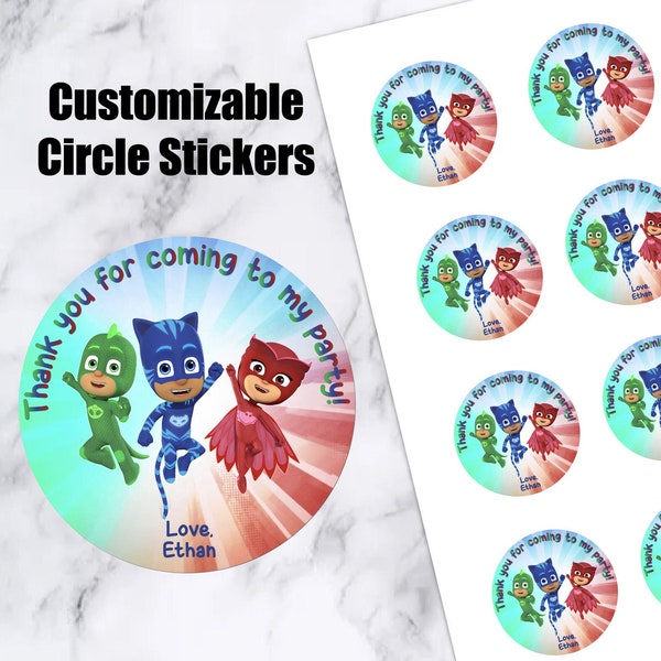 PJ Mask birthday party stickers, PJ Mask thank you labels, favour tags, Superhero loot bag, custom stickers, personalized