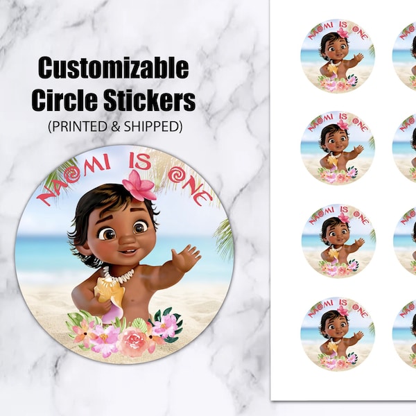 Baby Moana birthday party stickers, Moana thank you labels, favour tags, Moana loot bag, custom stickers, personalized