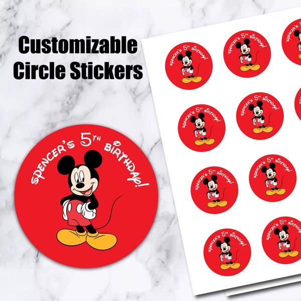 Mickey Mouse birthday stickers, Birthday boy, Thank you stickers, favour tags, loot bag, personalized, custom stickers