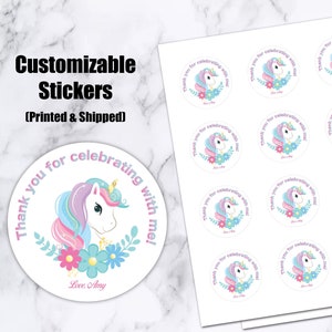 Unicorn party stickers, Pastel Unicorn, Birthday decor, thank you labels, favour tags, loot bag, custom stickers, personalized