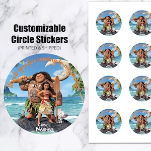 Moana birthday party stickers, Moana thank you labels, favour tags, Moana loot bag, custom sticker, personalized