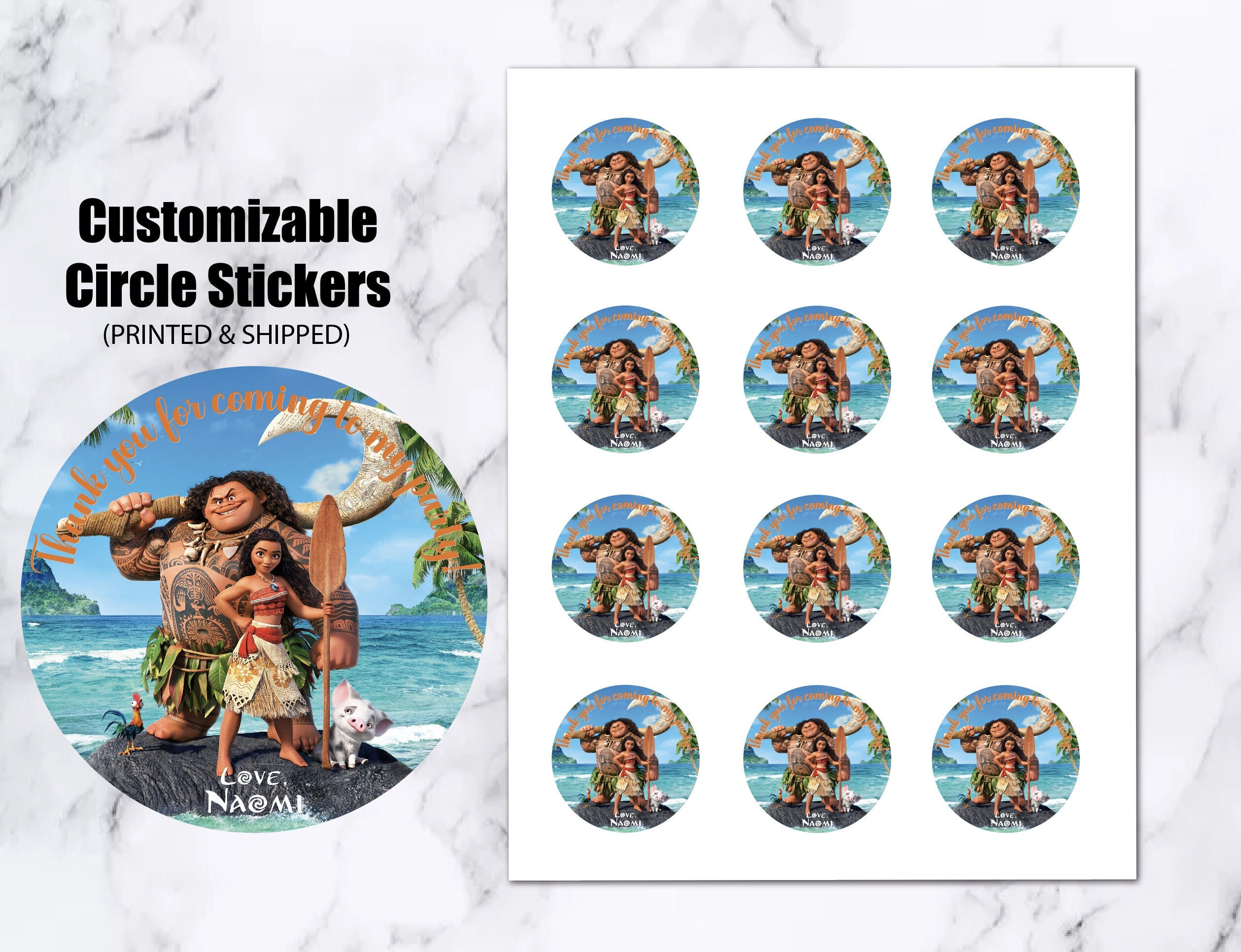 Moana Birthday Party Stickers Moana Thank You Labels Favour - Etsy