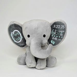 Personalisierter Stoff für Baby-Geschenk-Korb, kundenspezifischer Geschenkkorb, Baby-Duschegeschenk, Krankenhauswillkommen, sticky, personalisierter Elefant, plüschig