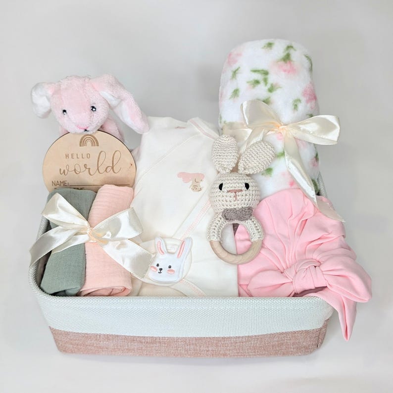 New Baby Girl Gift Box: Organic Cotton Essentials, Keepsake Basket - Etsy