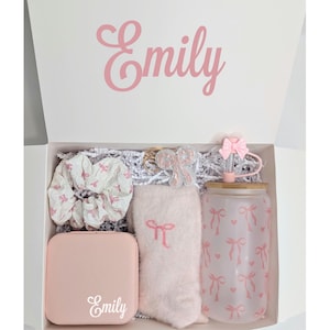 Coquette bow gift box, pink bow and hearts bottle, pre teen gift box, personalized birthday gift for her, Valentine's gift, Godmother gift