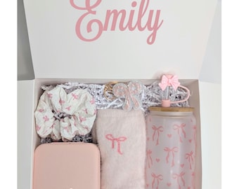 Coquette Gift Box: fiocchi rosa, bottiglia a forma di cuore, regalo personalizzato per preadolescenti