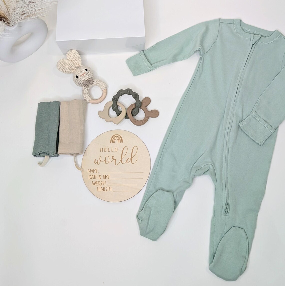 Gender Neutral Baby Gift Box, Organic Cotton Essentials, Keepsake Box ...