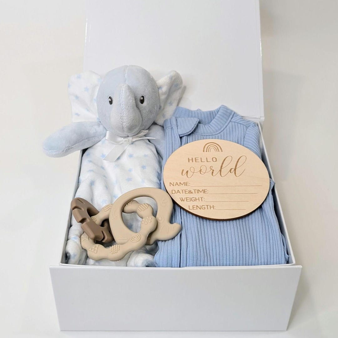 Elephant Baby Gift Box, Romper, Rattle, Keepsake Card - Etsy
