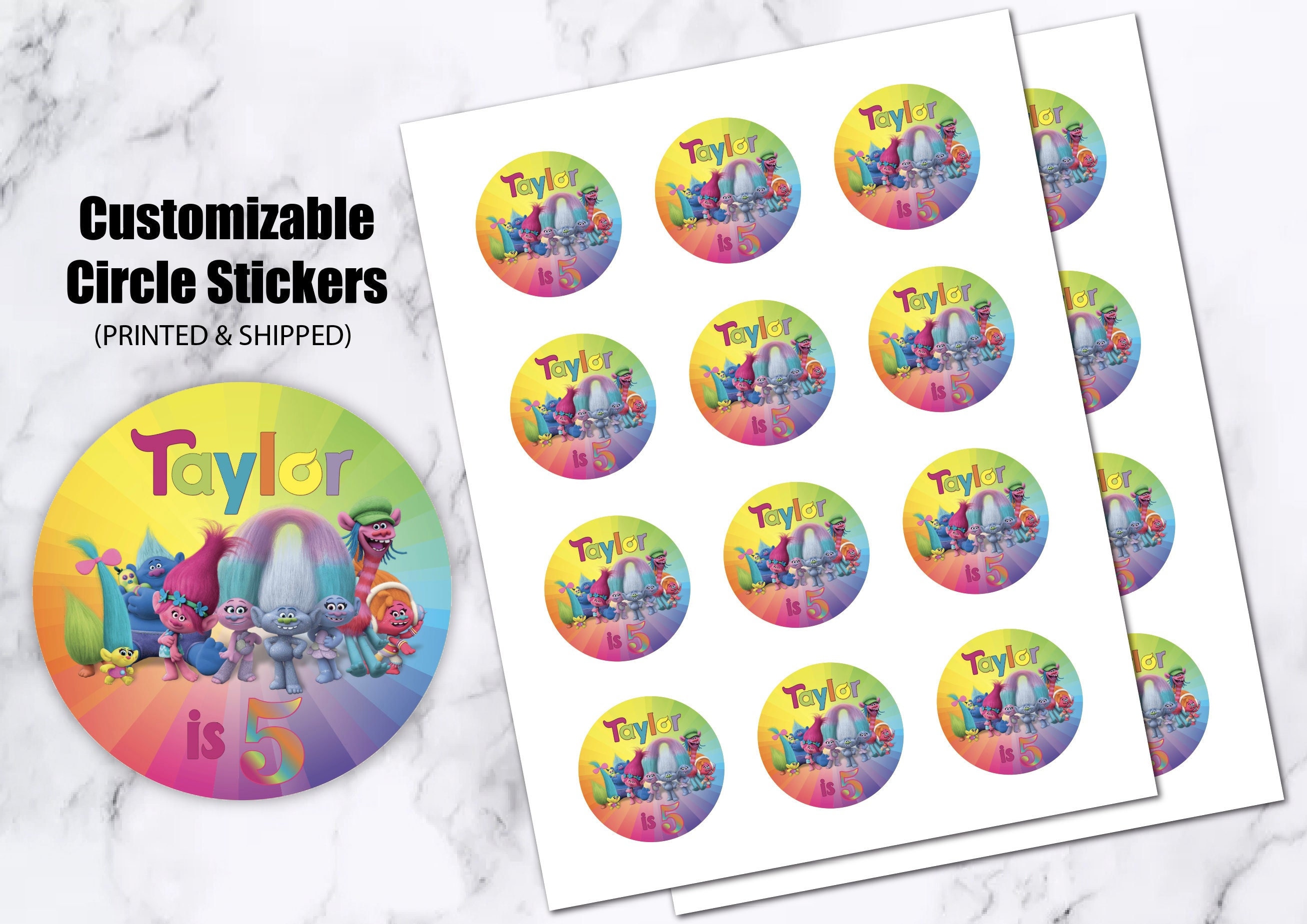 Trolls Printed Birthday Stickers Water Bottle Address Favor Labels Per –  Virginia Design Shop