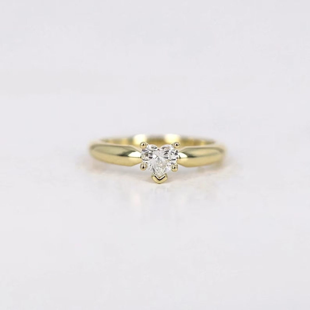 14K Gold Heart Shaped Wedding Ring, Heart Diamond Anniversary Ring ...