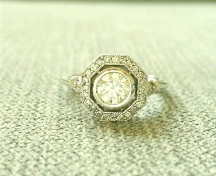 Antique Edwardian Engagement Ring 1.05 Ct White Round Cut CZ 925 Sterling Silver 