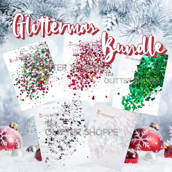 Christmas Glitter Bundle | Chunky Mixes | X-mas Tree Shaped Glitter | Snowflake Glitter