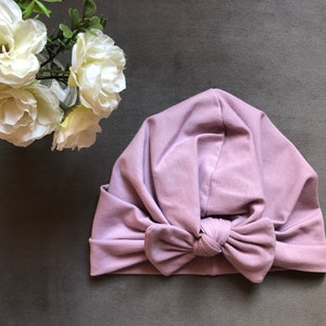Girls Turban Hat, Girls Hat, Bow Hat, Purple Hat, Jersey Cotton Hat, Mini Bow Hat, baby hats.