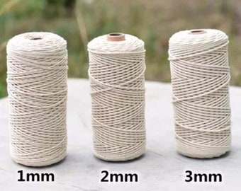 1MM-400M Macrame Cord，1MM/2MM/4MM/6MM/8MM/10MM/12MM Thick Macrame Cotton Rope，Cotton String Twine，Soft Undyed Natural Color Twine String for Plant Hanger DIY Craft Knitting