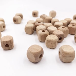 Holzperlen quadratisch 10 mm oder 12 mm Natur Buche | 100 Stück Beutel