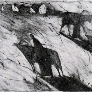 Rural Print- Original  Etching - Handmade Fine Art Mezzotint - Limited Edition of 10