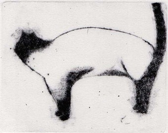 Cat Etching - Original Handmade Etching - Dry Point - Printmaking