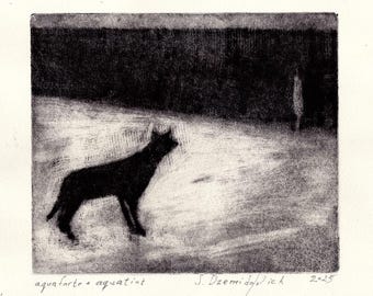 Original Radierung- Hundeabdruck- Druckgrafik