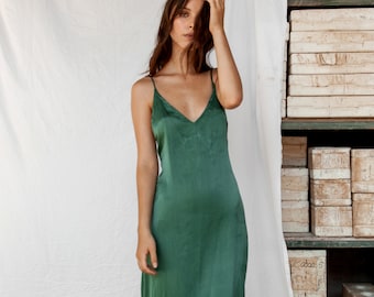 Green Silk Dress | Lily | Ahimsa Silk | Slip Dress