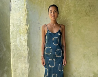 Scarlette Silk Dress - Indigo Circle TieDye