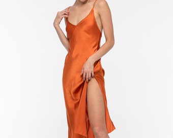 Orange Silk Dress | Lily | Sustainable Gifts | Evening Dress