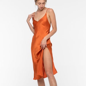 Orange Silk Dress, Sustainable Gifts, champagne, Cocktail dress - Prom silk satin dress - Long dress - Bridesmaids, Wedding, Evening Dress
