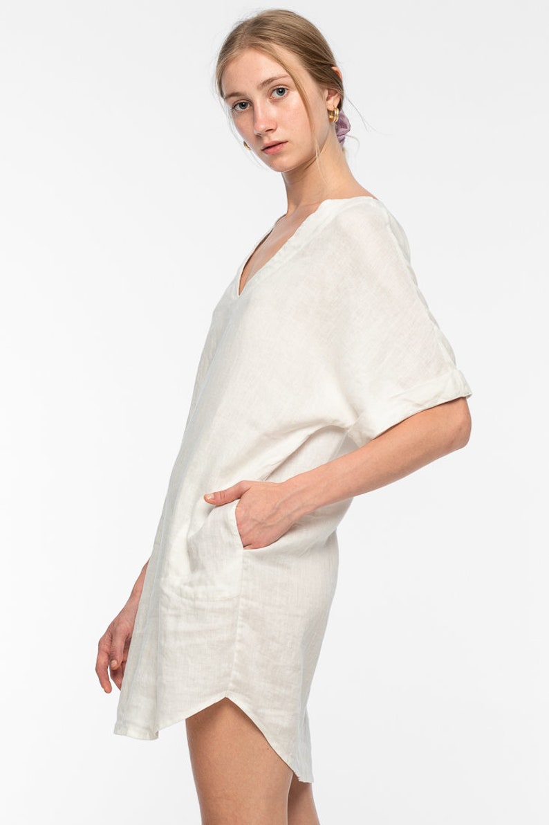 Linen White Kaftan Dress Margie Sustainable Clothing image 4