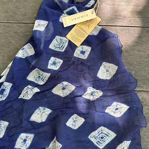 Night Shibori - Indigo Silk Chiffon, Hand-Made, Hand-Dyed Silk Scarf, Large Silk Scarf, Organic Silk Scarf, Gift For Mother, Wife, Daughter