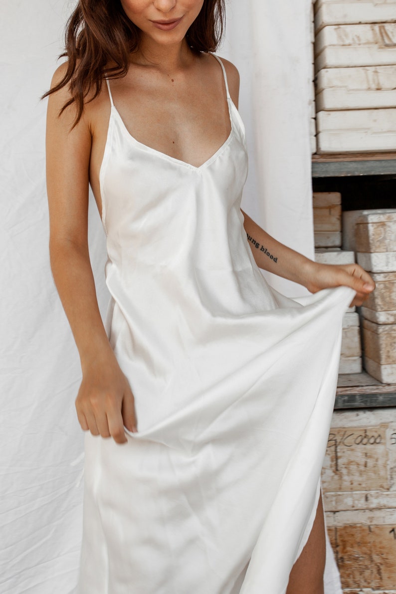 White Silk Dress Lily Sustainable Gifts Evening Dress image 2