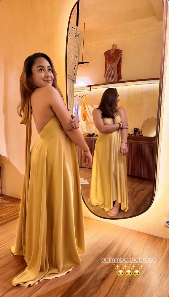 Marigold Silk Maxi Dress | Elegant Bridesmaid Slip Gown | Custom Wedding Guest Dress | Backless Formal | Rimmba Marigold Aphrodite Dress