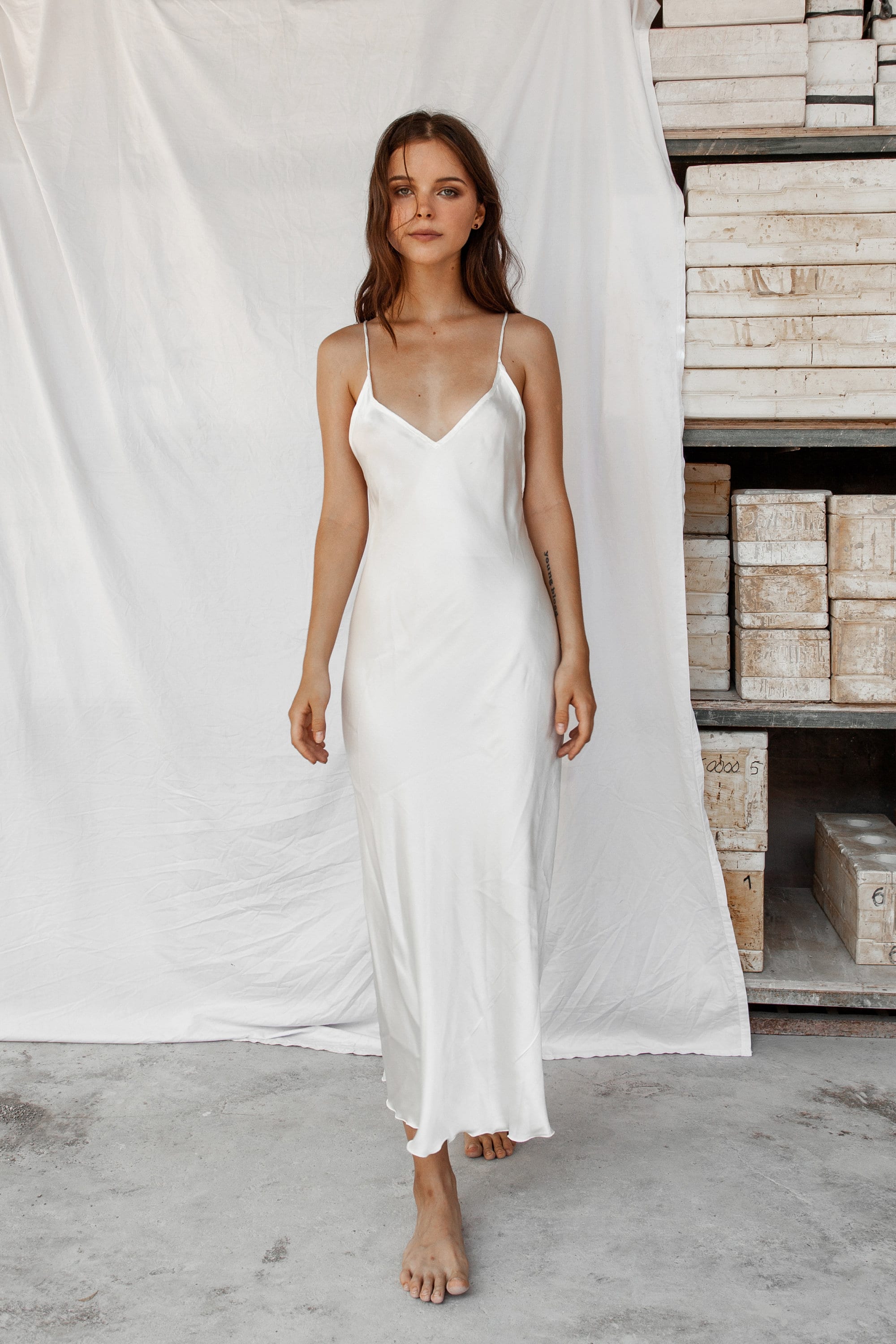 long white silk dress