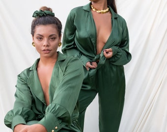 Luxus Seidenbluse - Natürlich gefärbtes Langarmshirt, ethisch hergestelltes Seidenhemd, Botanisch gefärbte Langarmbluse, umweltfreundliches Frauen Seidentop