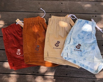 Corduroy Cotton Shorts, TieDye Corduroy Shorts, Summer Shorts, Solid Shorts, Botanical Embroidery Shorts, Sporty, Hidden Pockets