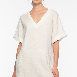 Linen White Kaftan Dress Margie Sustainable Clothing image 3