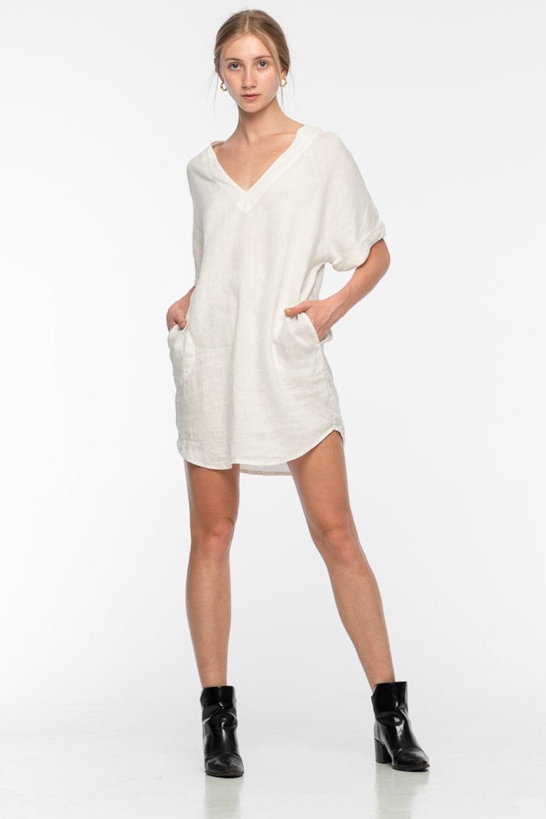 Linen White Kaftan Dress Margie Sustainable Clothing image 1