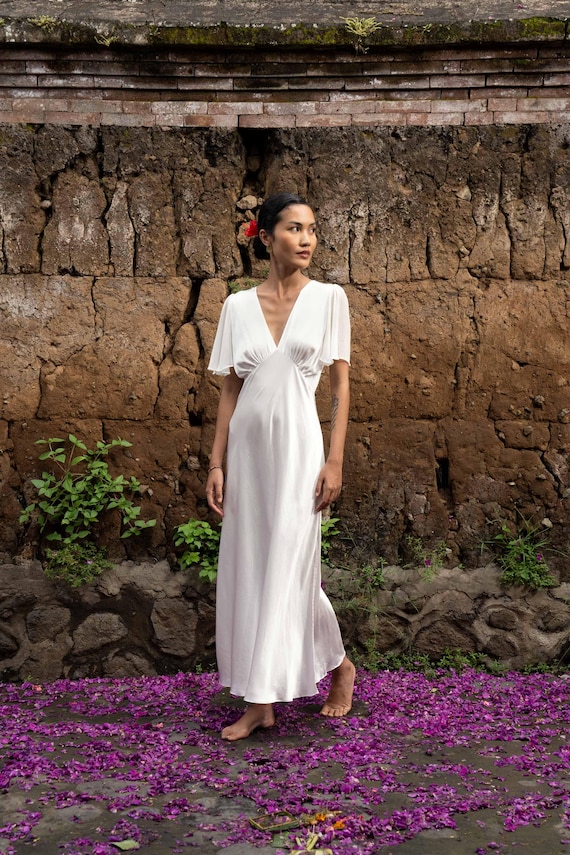 white christmas dresses Ivory Hand Pleated Silk Chiffon Gown with Winged Cape main image 0