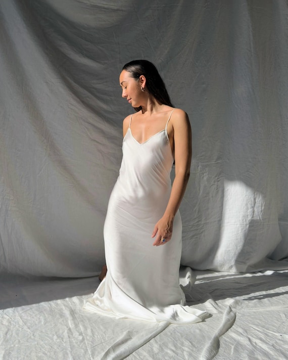 White Silk Slip Maxi Dress | Backless Spaghetti Strap Silk Night