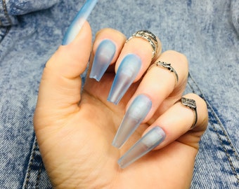 Blue Ombre Nails Etsy