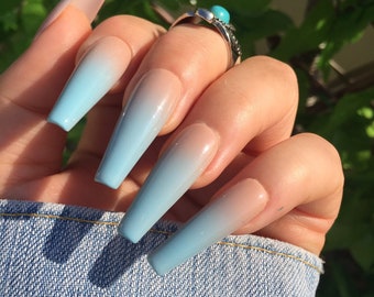 Blue Ombre Nails Etsy