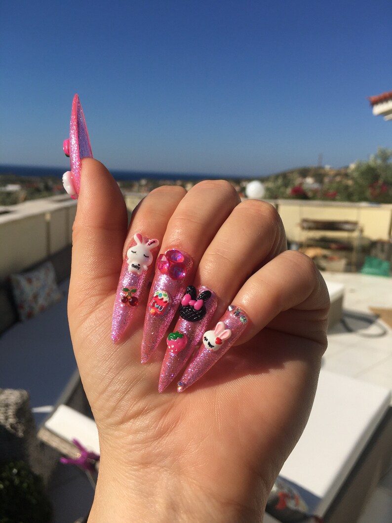 Press On Nails XXL Stiletto Exclusive Funky Swarovski CardiB | Etsy